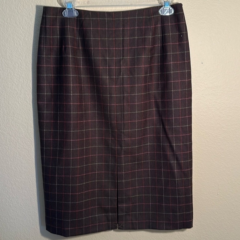 Vintage Talbots Brown Classic Plaid Wool Pencil Skirt Office Career Business XL